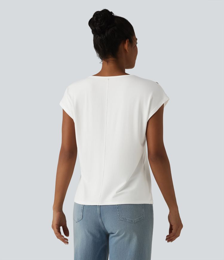 T-shirt décontracté col V manches courtes boutons décoratifs