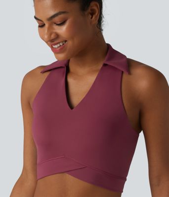 SoftlyZero™ Airy V Neck Built-in Bra Racerback Crossover Hem Cool Touch Cropped Yoga Tank Top
