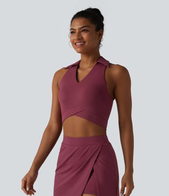 SoftlyZero™ Airy V Neck Built-in Bra Racerback Crossover Hem Cool Touch Cropped Yoga Tank Top