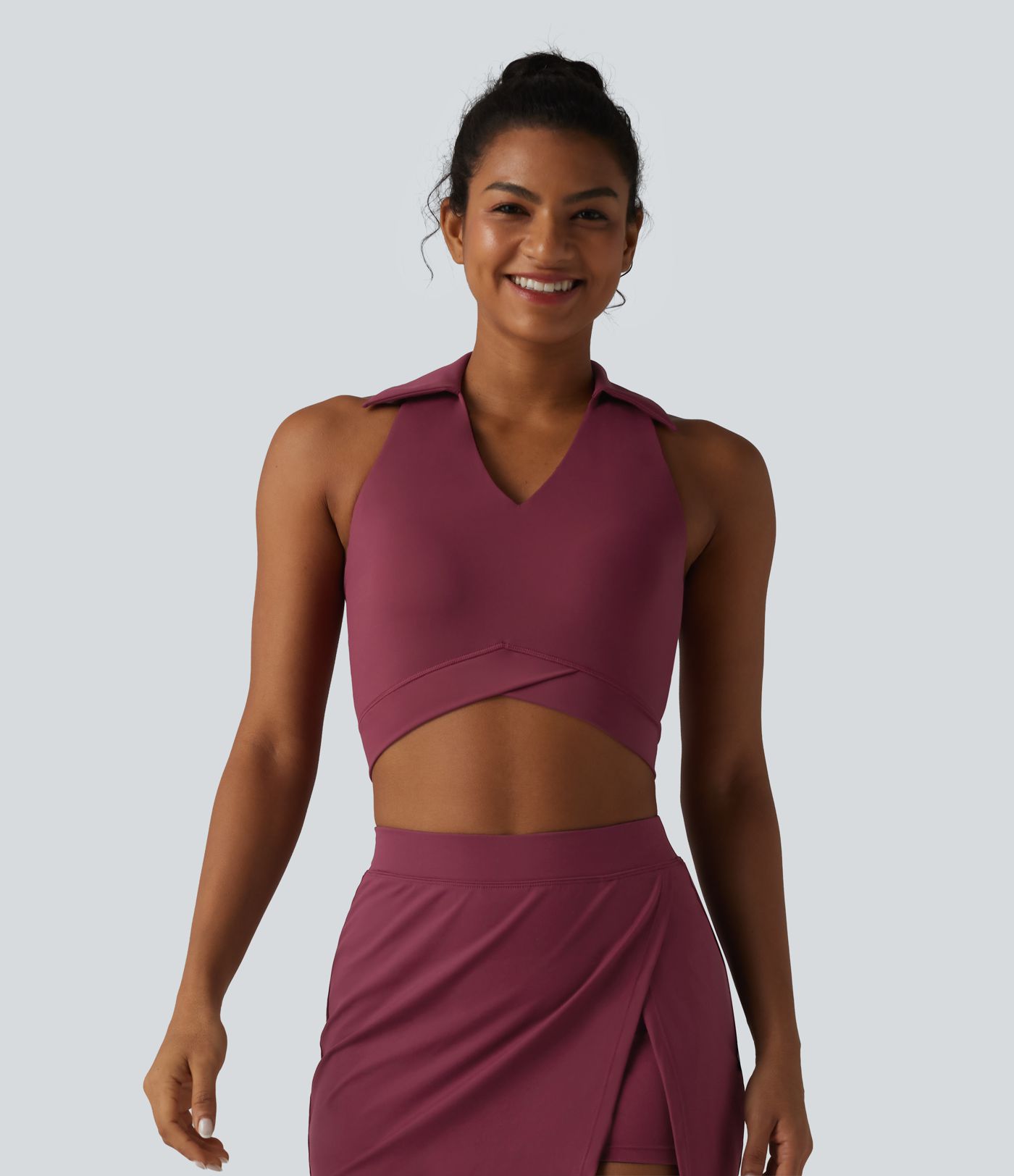 SoftlyZero™ Airy V Neck Built-in Bra Racerback Crossover Hem Cool Touch Cropped Yoga Tank Top