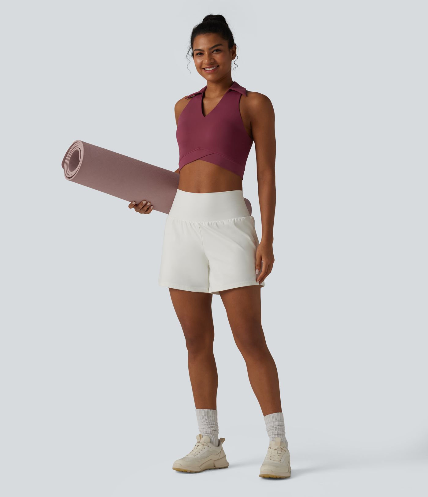 SoftlyZero™ Airy V Neck Built-in Bra Racerback Crossover Hem Cool Touch Cropped Yoga Tank Top