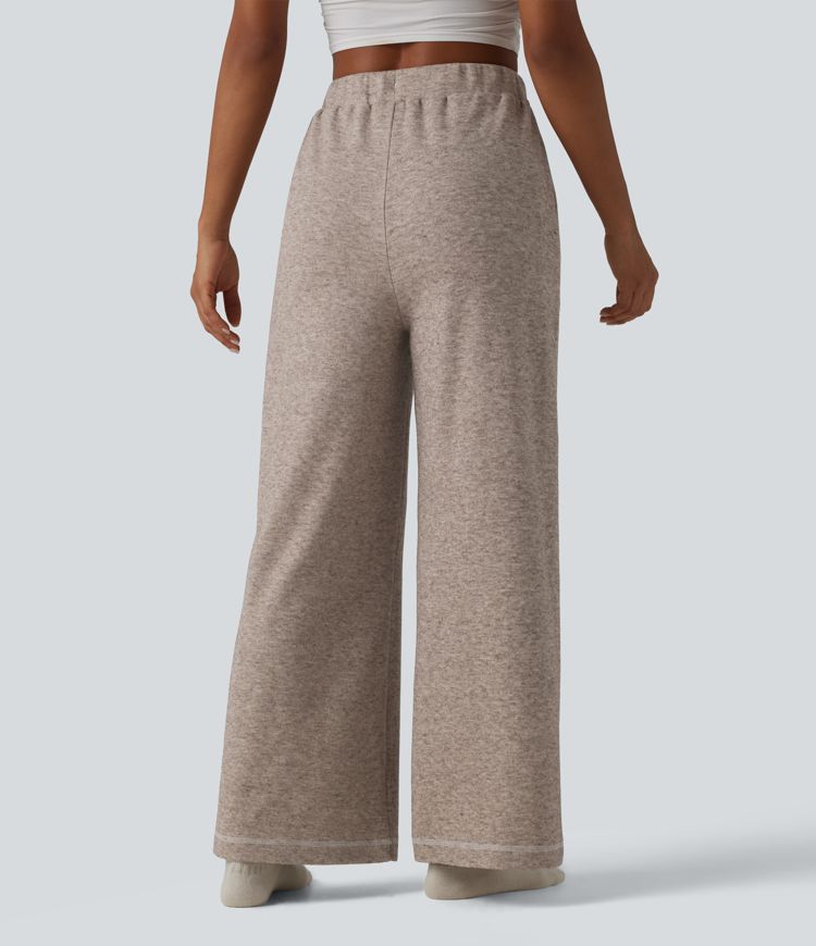 Volné lounge kalhoty s vysokým pasem, šňůrkou v pase a kapsami