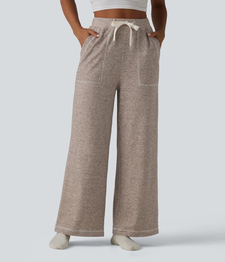 Volné lounge kalhoty s vysokým pasem, šňůrkou v pase a kapsami