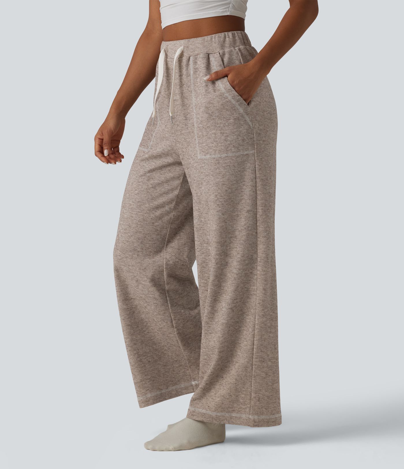 Volné lounge kalhoty s vysokým pasem, šňůrkou v pase a kapsami