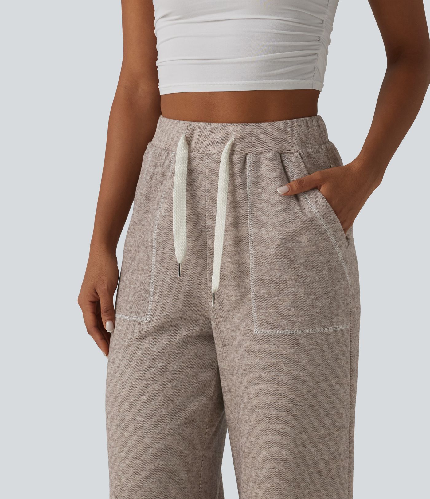 Volné lounge kalhoty s vysokým pasem, šňůrkou v pase a kapsami