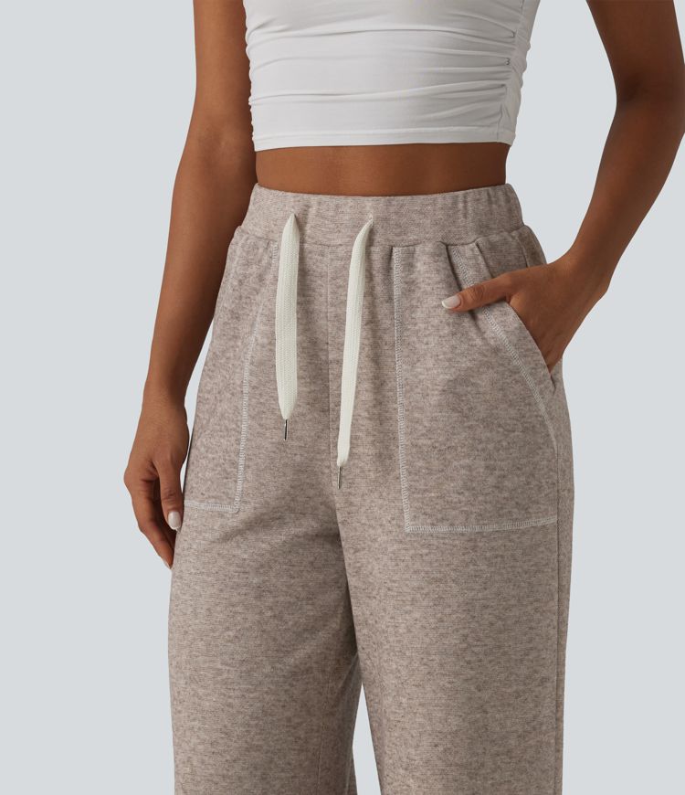 Volné lounge kalhoty s vysokým pasem, šňůrkou v pase a kapsami