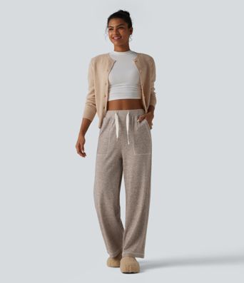 Volné lounge kalhoty s vysokým pasem, šňůrkou v pase a kapsami