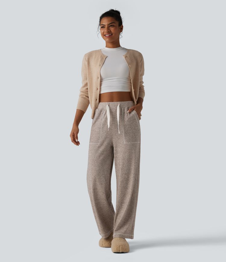 Volné lounge kalhoty s vysokým pasem, šňůrkou v pase a kapsami