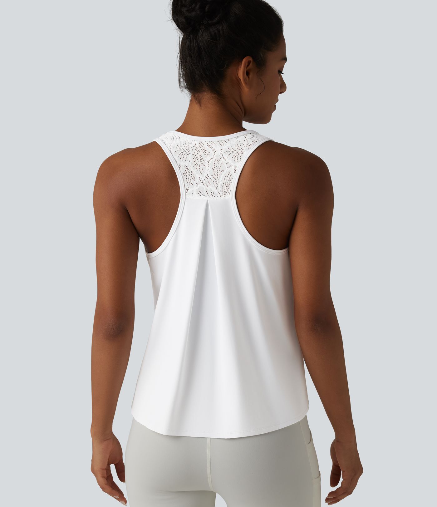 SoftlyZero™ Airy Racerback Contrast Lace Cool Touch Workout Tank Top-UPF50+