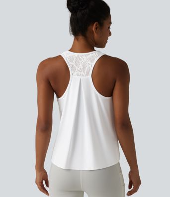 SoftlyZero™ Airy Racerback Contrast Lace Cool Touch Workout Tank Top-UPF50+