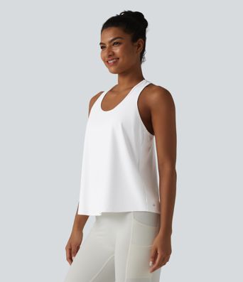 SoftlyZero™ Airy Racerback Contrast Lace Cool Touch Workout Tank Top-UPF50+