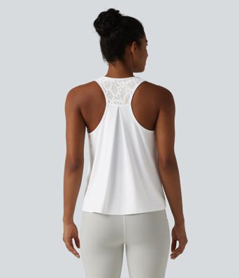SoftlyZero™ Airy Racerback Contrast Lace Cool Touch Workout Tank Top-UPF50+