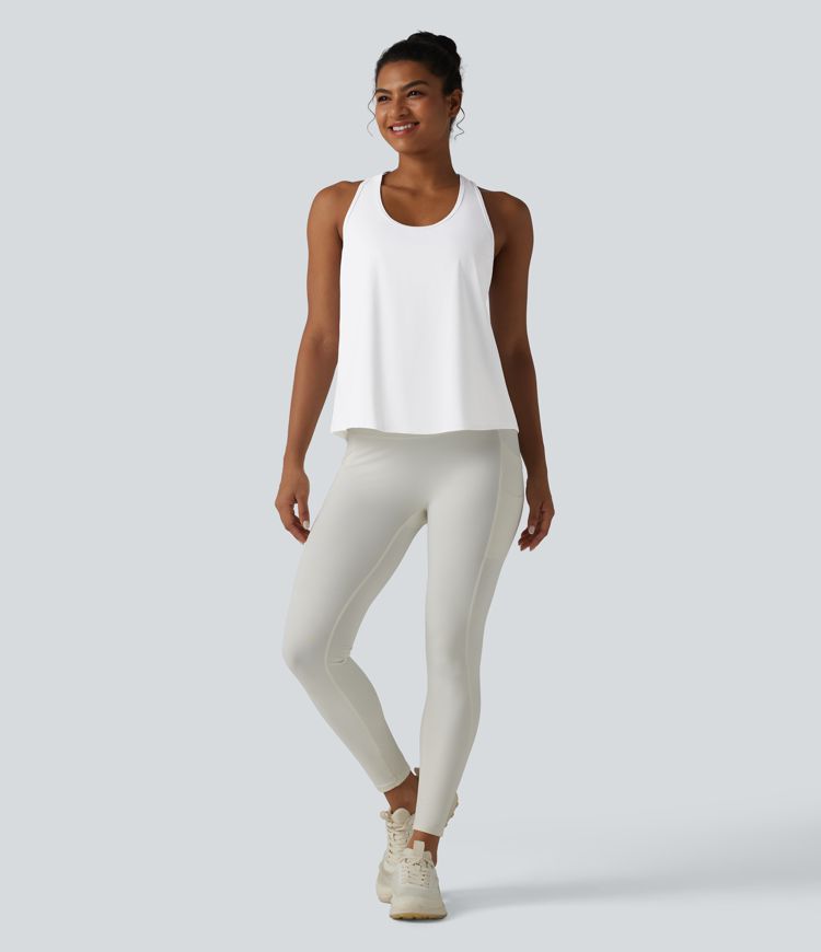SoftlyZero™ Airy Racerback Contrast Lace Cool Touch Workout Tank Top-UPF50+