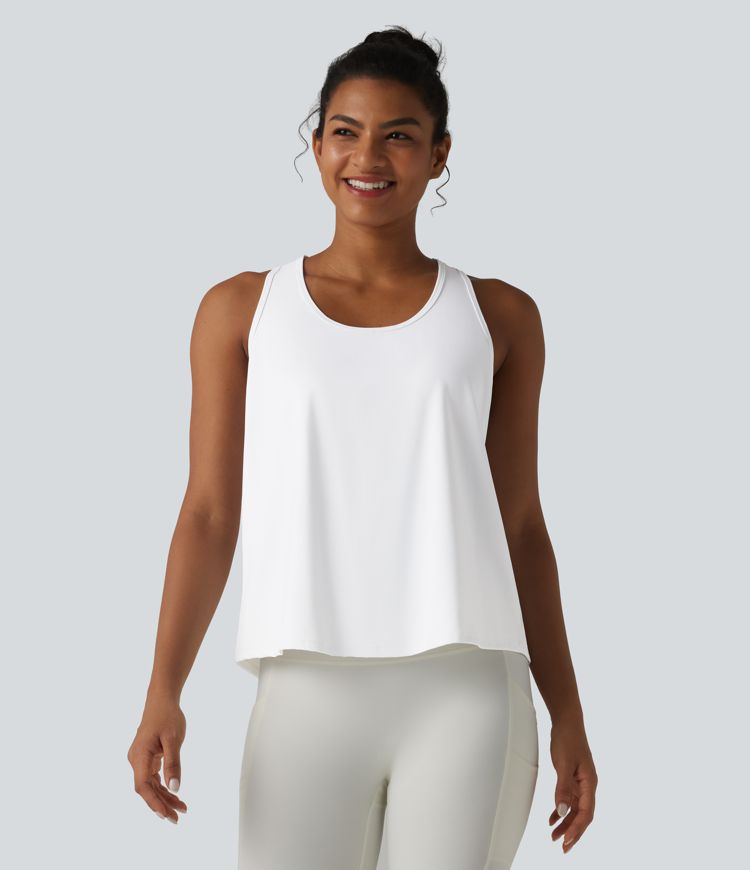 SoftlyZero™ Airy Racerback Contrast Lace Cool Touch Workout Tank Top-UPF50+