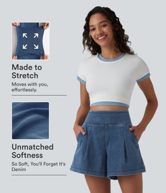 Halara Flex™ High Waisted Denim Casual Baggy Shorts with Pockets