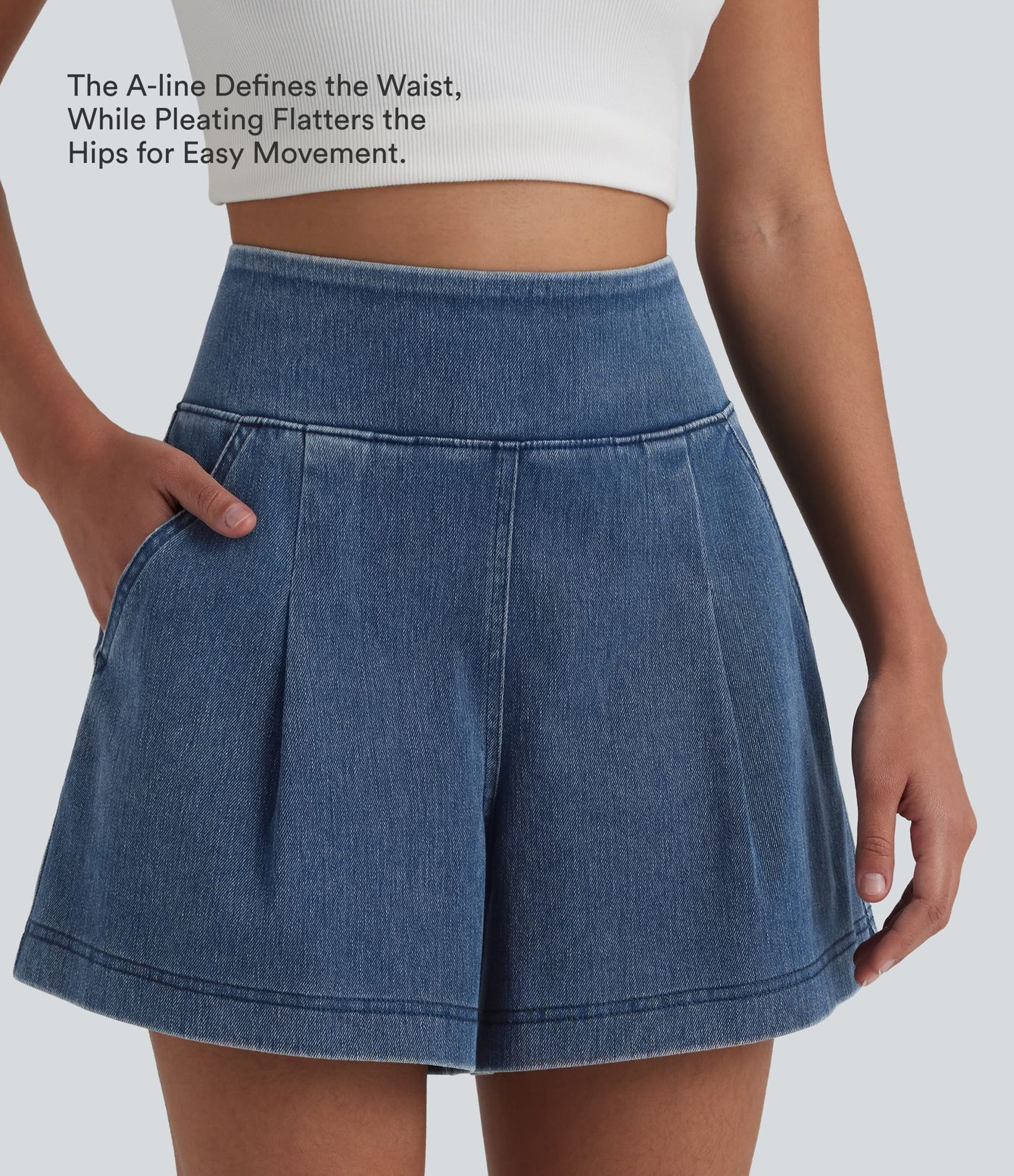 Halara Flex™ High Waisted Denim Casual Baggy Shorts with Pockets