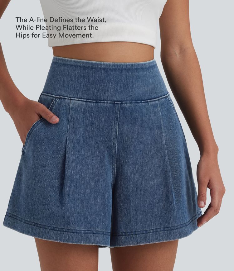 Halara Flex™ High Waisted Denim Casual Baggy Shorts with Pockets