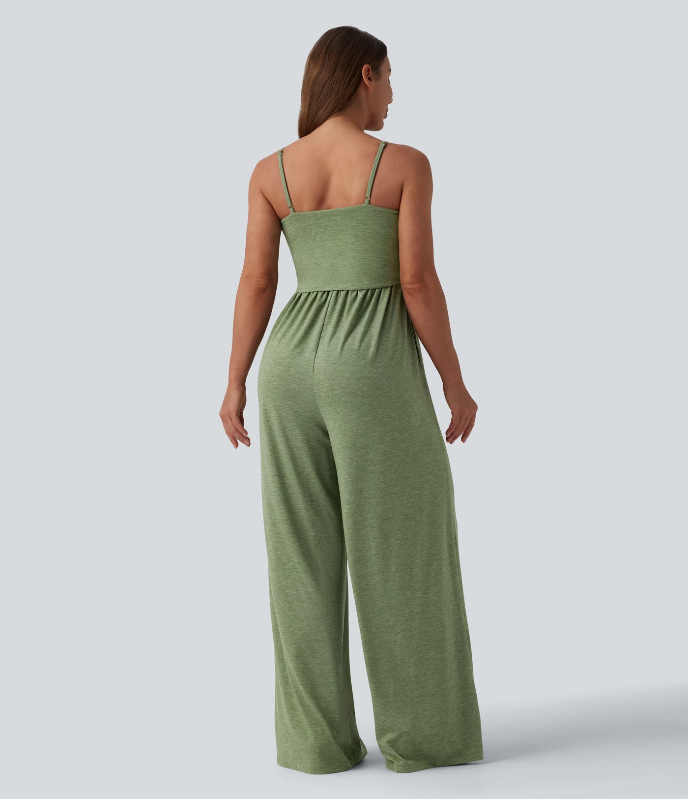 Adjustable Straps Ruched Wide Leg Heathered Casual Jumpsuit with Pockets-Easy Peezy