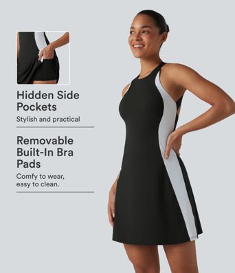 Softlyzero™ Airy Built-in Bra Color Block 2-in-1 Cool Touch Mini Tennis Active Dress with Pockets-Easy Peezy Edition-UPF50+