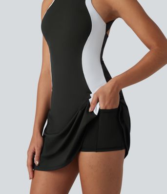 Softlyzero™ Airy Built-in Bra Color Block 2-in-1 Cool Touch Mini Tennis Active Dress with Pockets-Easy Peezy Edition-UPF50+