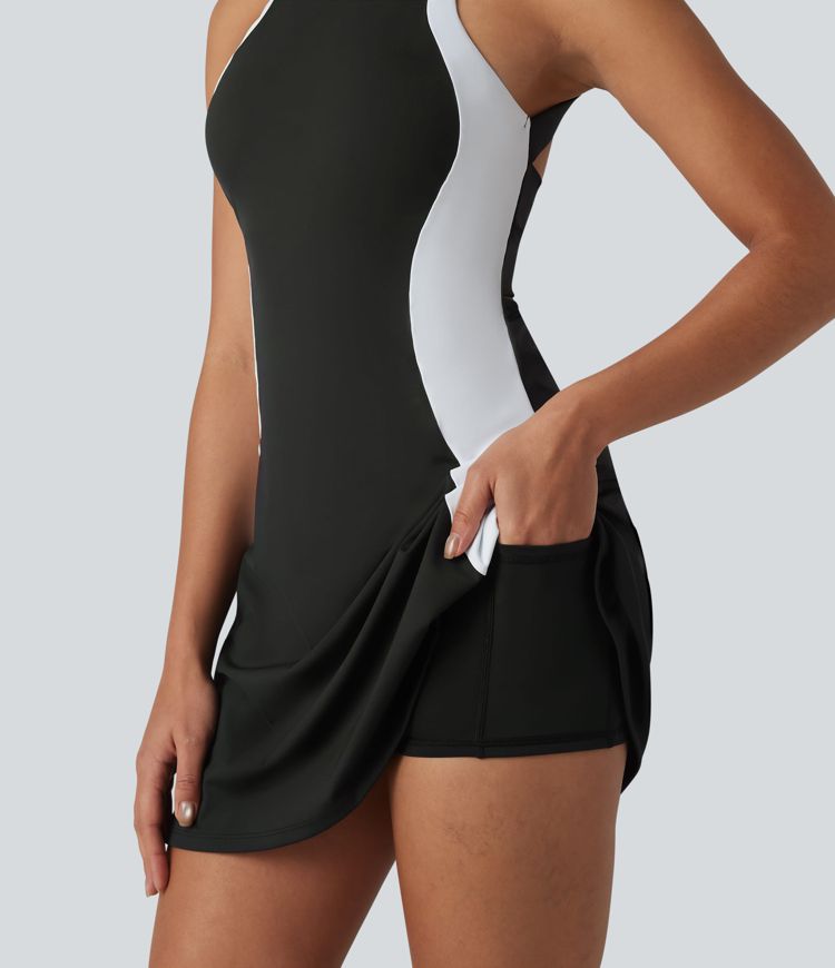 Softlyzero™ Airy Built-in Bra Color Block 2-in-1 Cool Touch Mini Tennis Active Dress with Pockets-Easy Peezy Edition-UPF50+