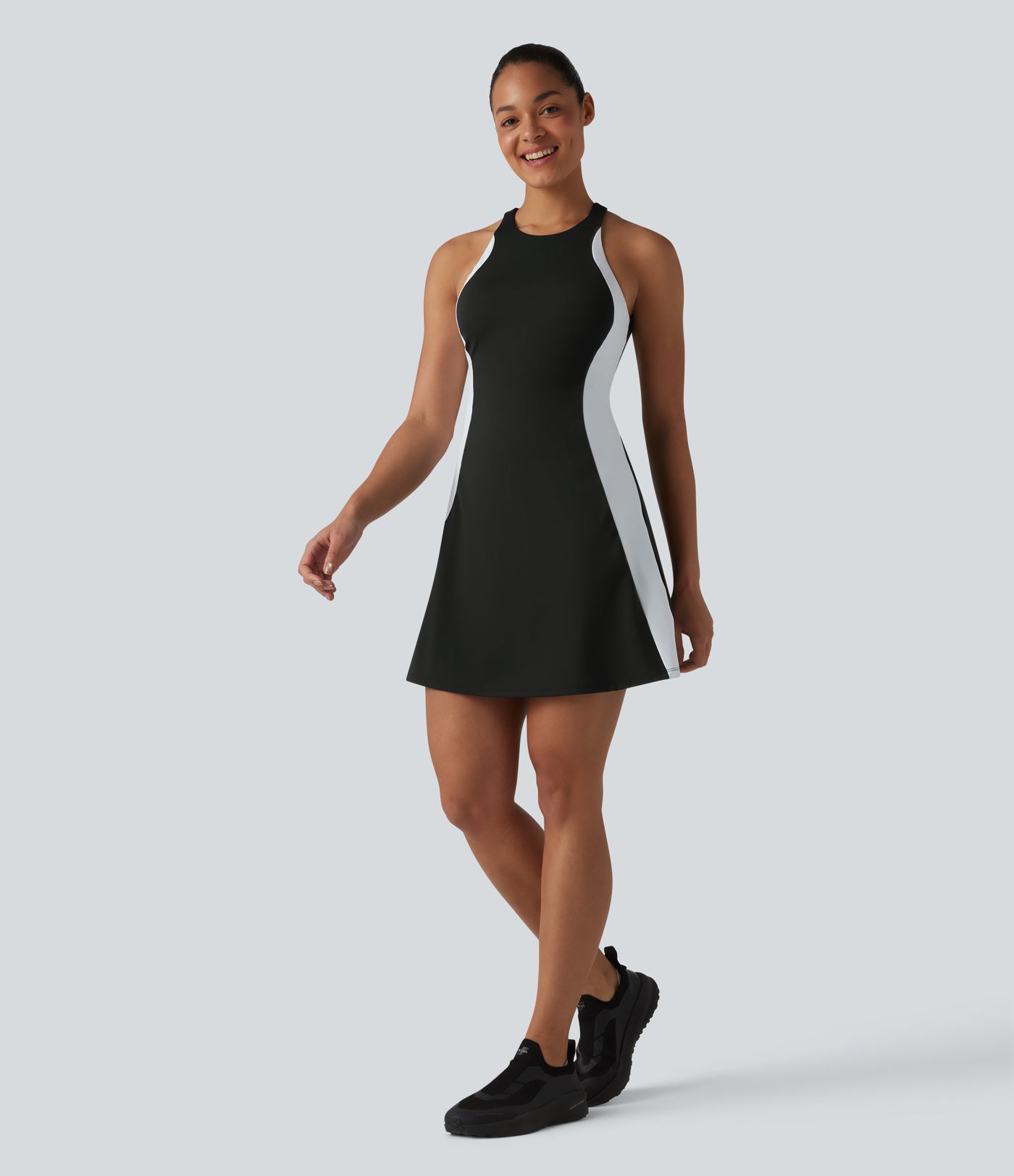 Softlyzero™ Airy Built-in Bra Color Block 2-in-1 Cool Touch Mini Tennis Active Dress with Pockets-Easy Peezy Edition-UPF50+