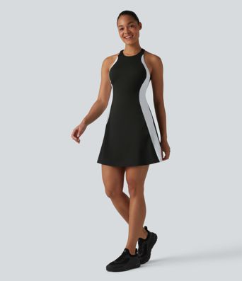 Softlyzero™ Airy Built-in Bra Color Block 2-in-1 Cool Touch Mini Tennis Active Dress with Pockets-Easy Peezy Edition-UPF50+