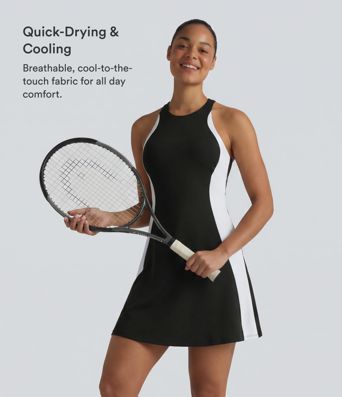 Softlyzero™ Airy Built-in Bra Color Block 2-in-1 Cool Touch Mini Tennis Active Dress with Pockets-Easy Peezy Edition-UPF50+