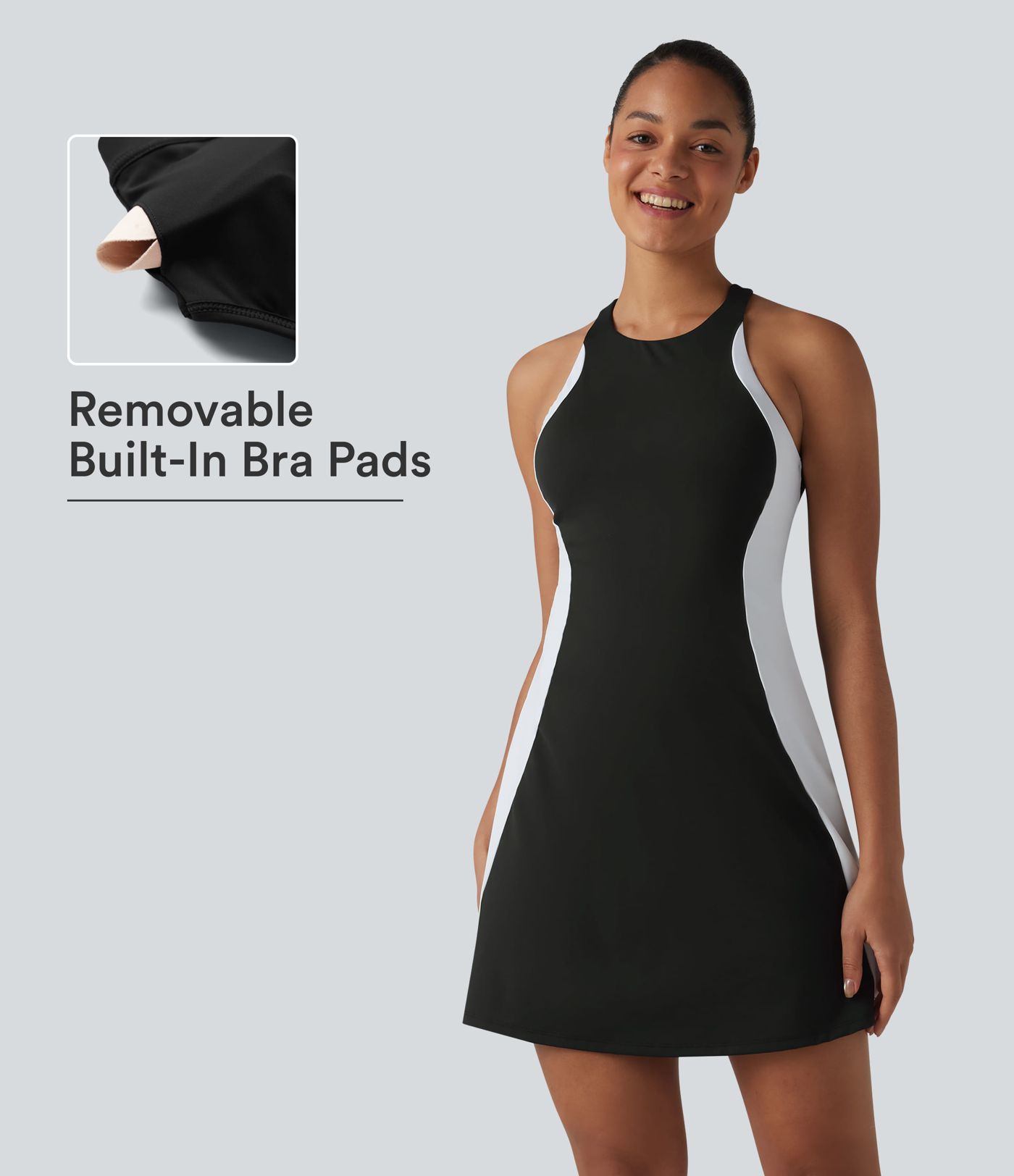 Softlyzero™ Airy Built-in Bra Color Block 2-in-1 Cool Touch Mini Tennis Active Dress with Pockets-Easy Peezy Edition-UPF50+