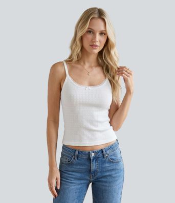 Contrast Lace Non-Removable Pad Casual Tank Top