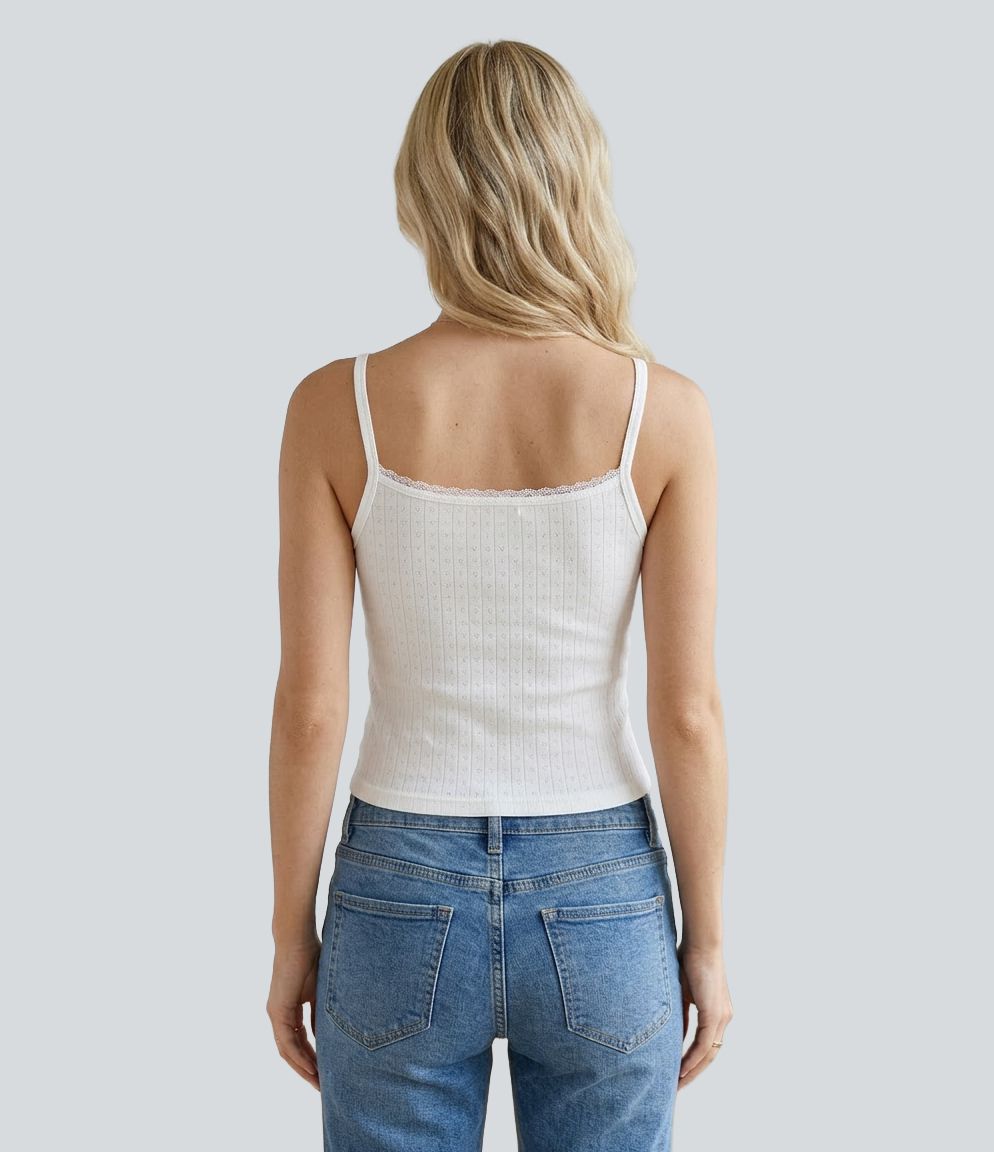 Contrast Lace Non-Removable Pad Casual Tank Top