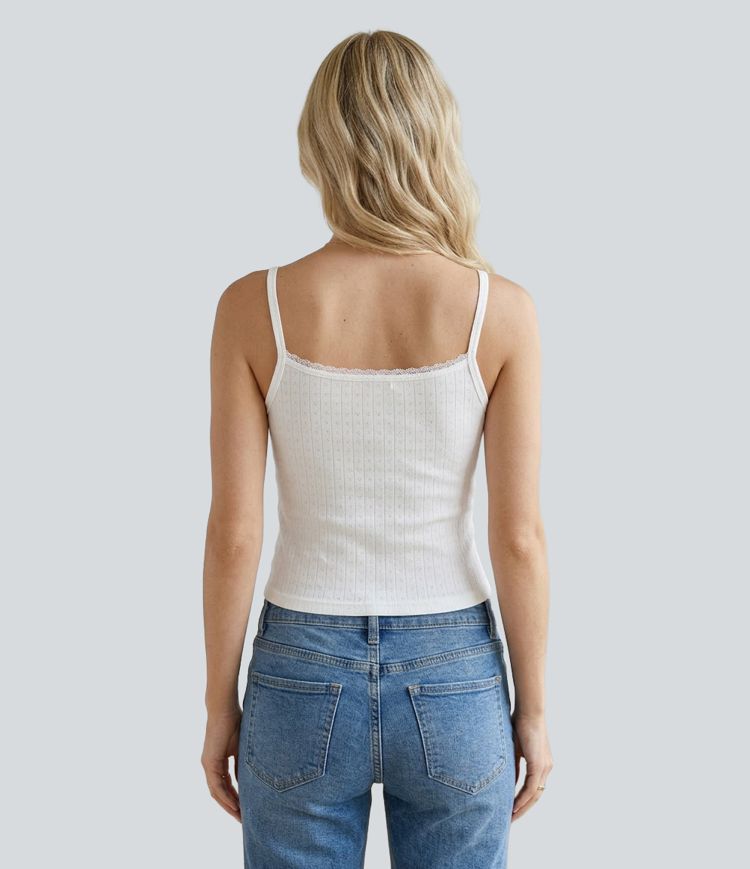 Contrast Lace Non-Removable Pad Casual Tank Top