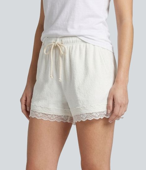 Mid Rise Drawstring Contrast Lace Lounge Shorts with Pockets