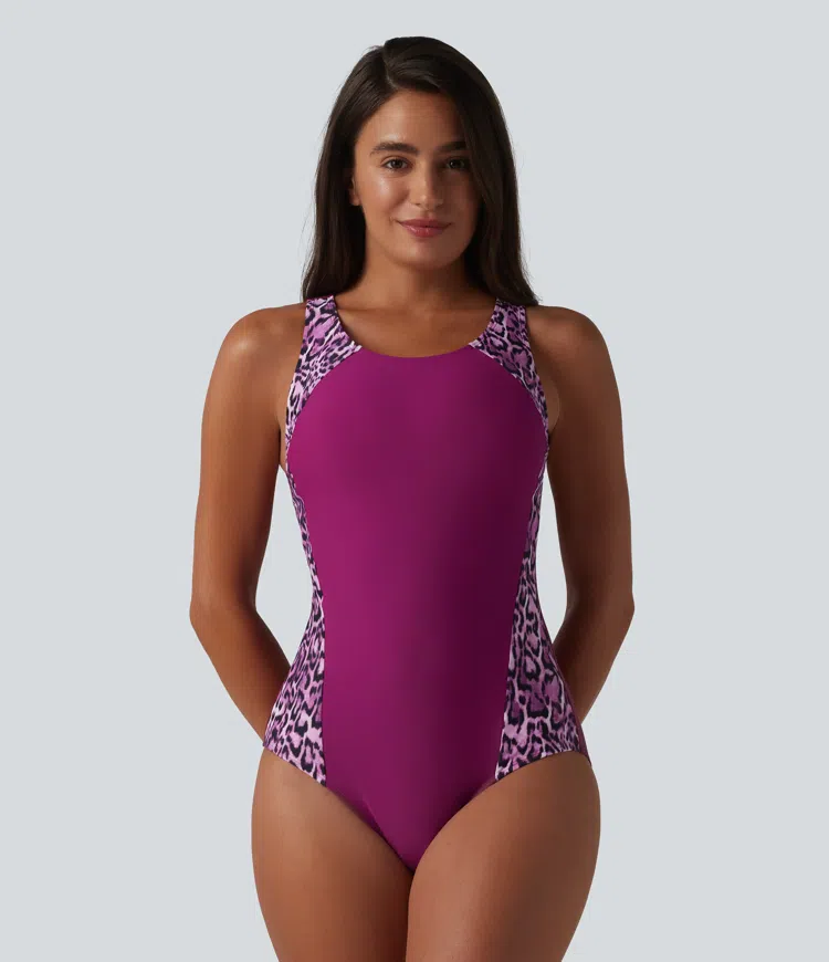 Maillot de bain une pièce imprimé léopard avec soutien-gorge intégré et ventre plat