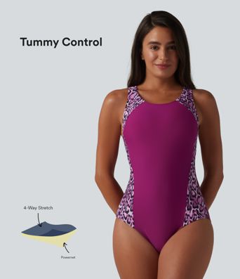 Built-in Bra Tummy Control Leopard Print One-Piece Swimsuit