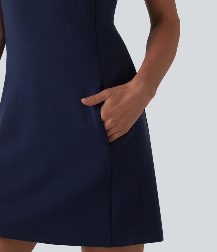 SpacerTek™ Round Neck Sleeveless Mini Casual Dress with Pockets