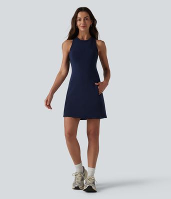 SpacerTek™ Round Neck Sleeveless Mini Casual Dress with Pockets