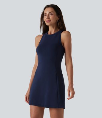 SpacerTek™ Round Neck Sleeveless Mini Casual Dress with Pockets