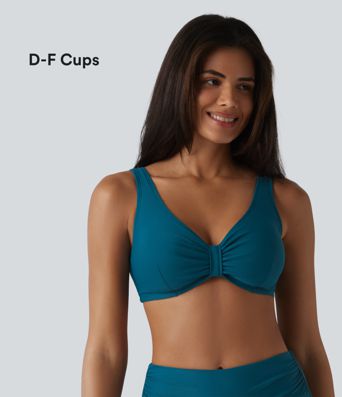 V Neck Sheen Bikini Top Swimsuit D-F Cups