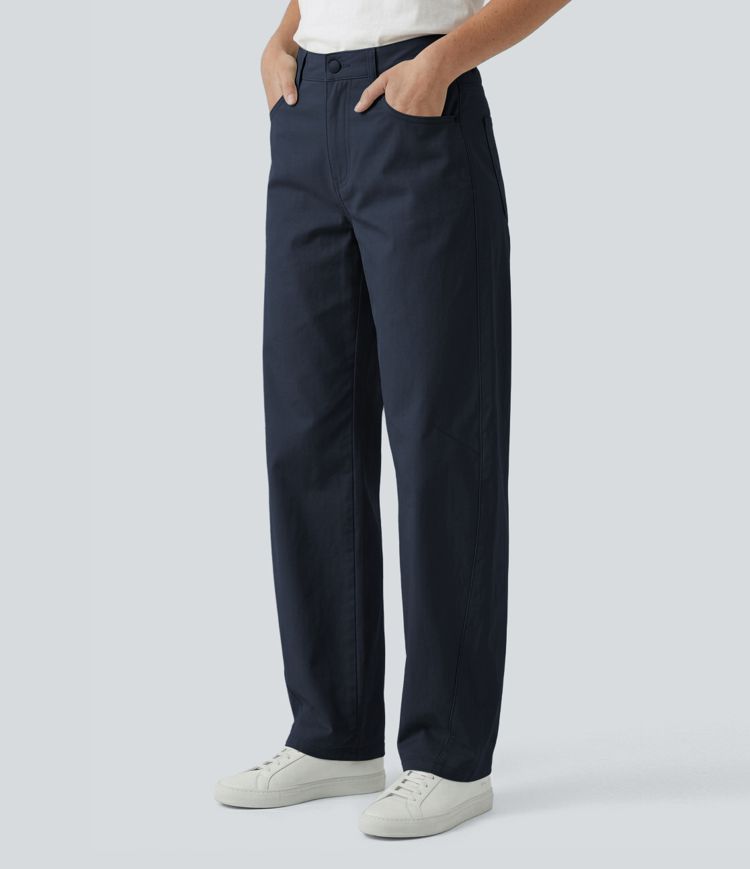 Pantalon casual barrel taille mi-haute avec poches