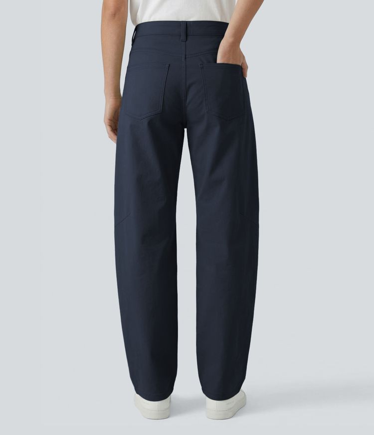 Pantalon casual barrel taille mi-haute avec poches