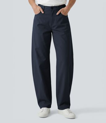 Pantalon casual barrel taille mi-haute avec poches