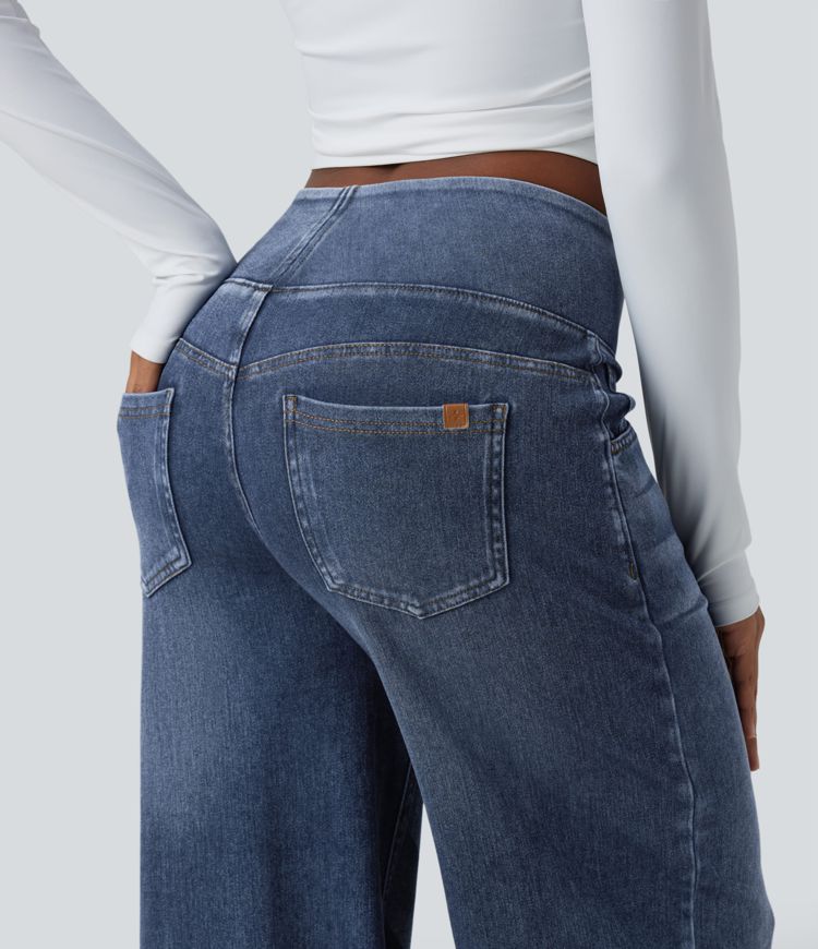 Halara Flex™ Mid Rise Draped Lyocell Washed Casual Baggy Wide Leg Jeans with Pockets