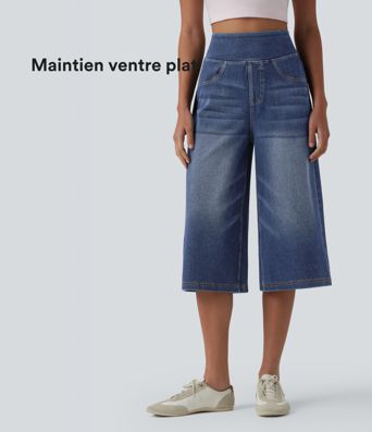 Jean capri ample Halara Flex™ taille haute gainant décontracté avec poches
