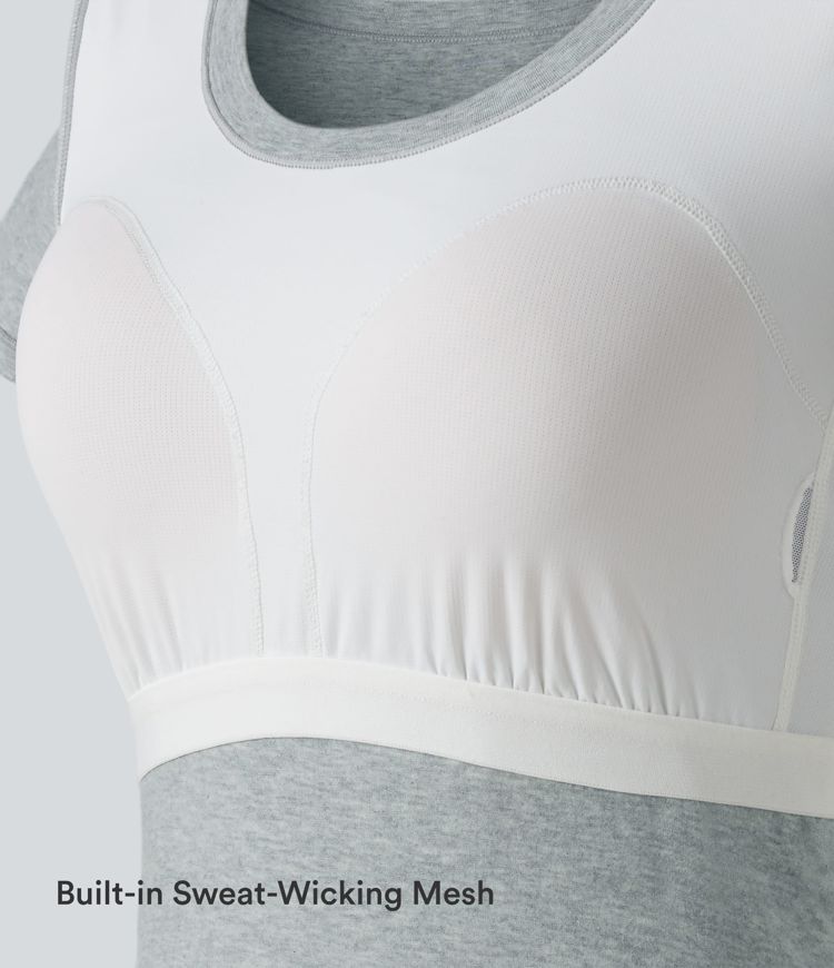 Halara Cotton Jersey Scoop Neck Short Sleeve Built-in Bra Casual T-Shirt B-DD Cups