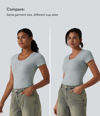 Halara Cotton Jersey Scoop Neck Short Sleeve Built-in Bra Casual T-Shirt B-DD Cups