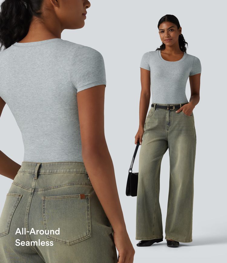 Halara Cotton Jersey Scoop Neck Short Sleeve Built-in Bra Casual T-Shirt B-DD Cups