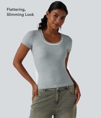Halara Cotton Jersey Scoop Neck Short Sleeve Built-in Bra Casual T-Shirt B-DD Cups