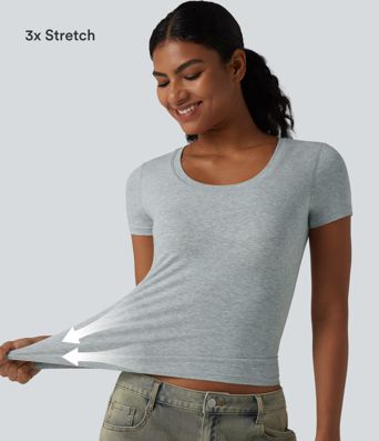 Halara Cotton Jersey Scoop Neck Short Sleeve Built-in Bra Casual T-Shirt B-DD Cups