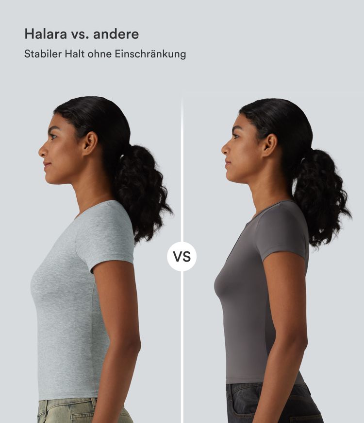 Halara Cotton Jersey - Lässiges T-Shirt mit Rundhalsausschnitt, kurzen Ärmeln und integriertem BH - B-DD Cups